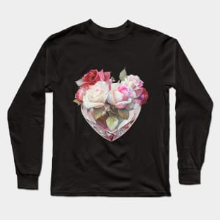 Roses in Heart Shaped Vase Long Sleeve T-Shirt